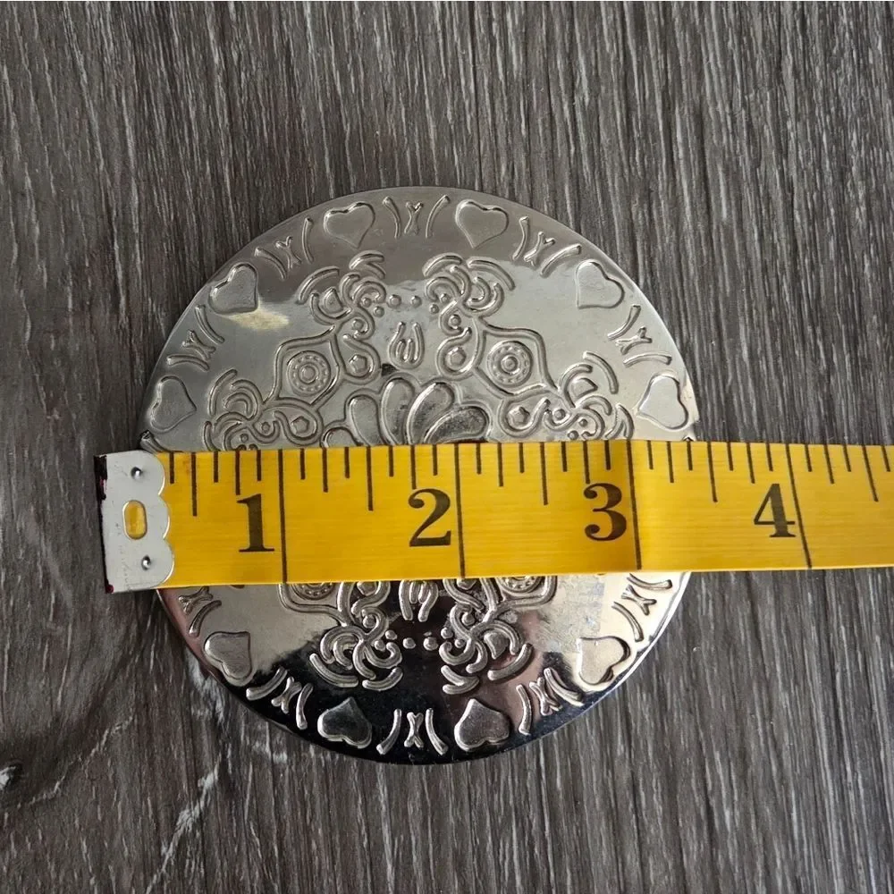 Southwestern Medallion Swirl Flower Hearts Floral Silver Tone Round Belt Buckle